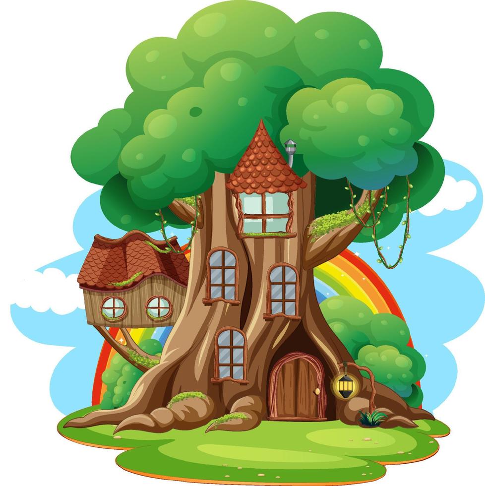 Fantasy tree house inside tree trunk vector