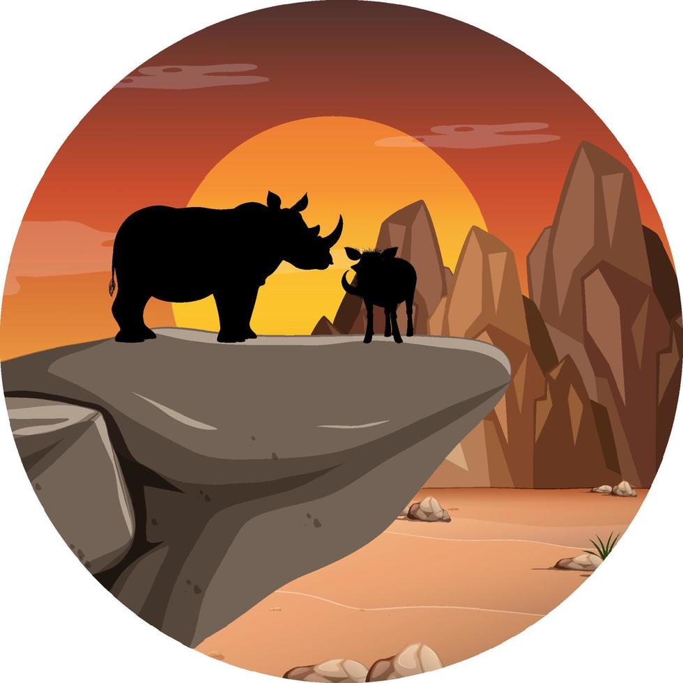 Rhinoceros silhouette in savanna forest vector