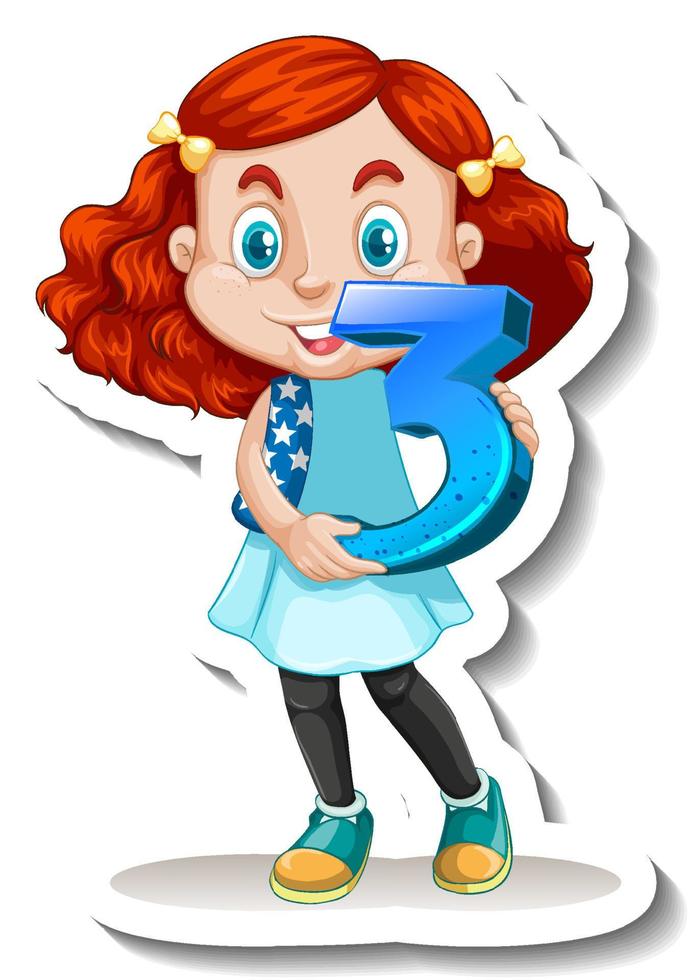 Student girl holding number three vector