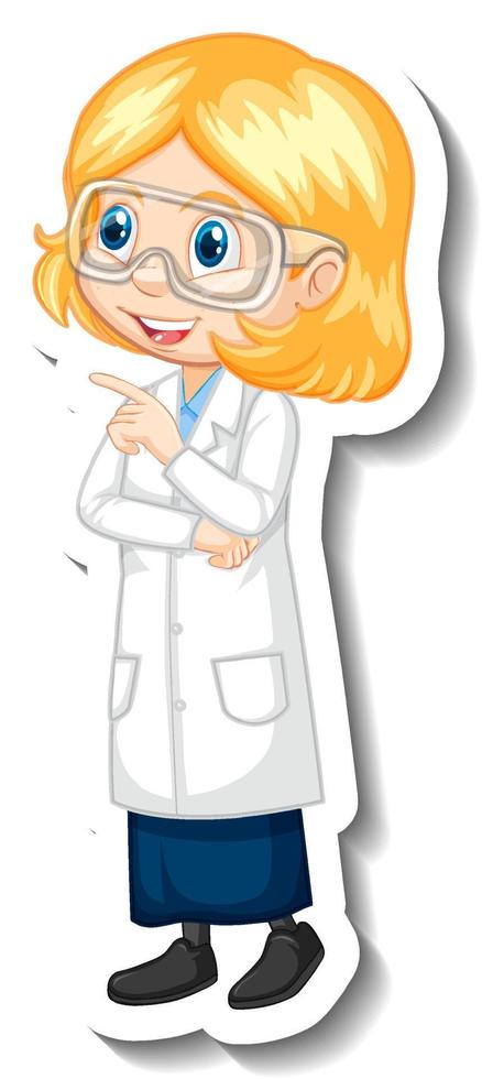 Scientist girl cartoon character sticker vector