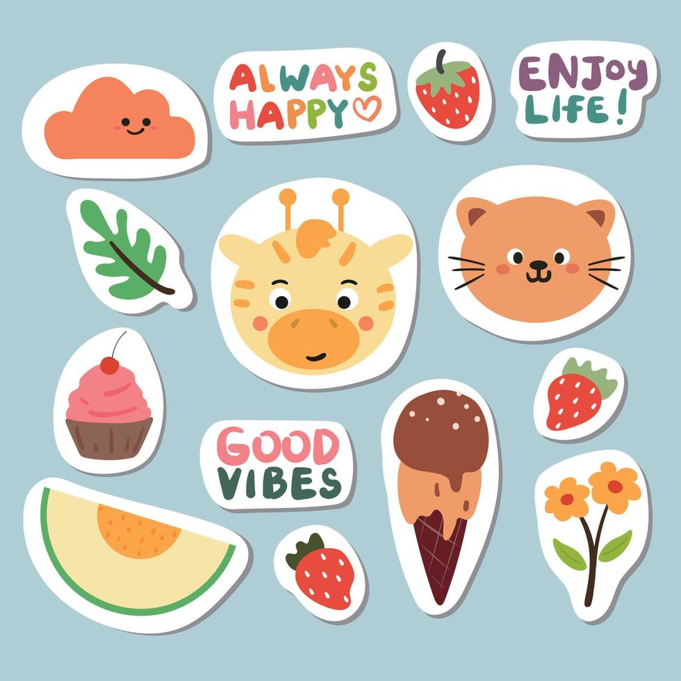 cute cartoon sticker set vector