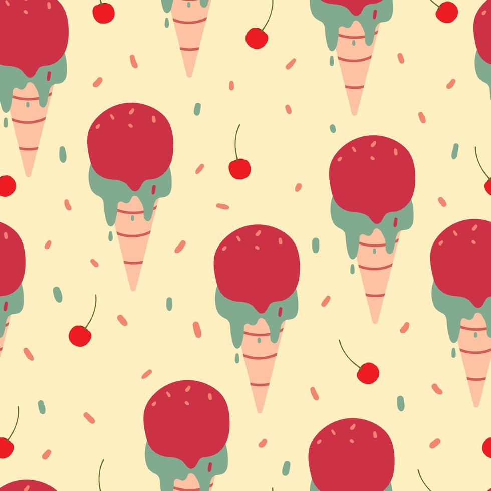 cono de helado de fresa lindo de patrones sin fisuras vector