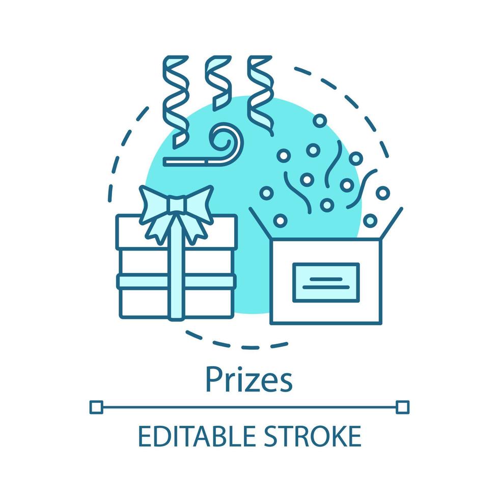 Referral prizes concept icon. Marketing search idea thin line illustration. Bonuses to loyal customers. Party, holiday celebration. Vector isolated outline drawing. Editable stroke