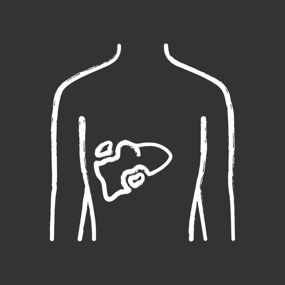 Ill liver chalk icon. Hepatitis, cirrhosis. Sore human organ. Unhealthy digestive gland. Sick internal body part. Gastrointestinal tract. Isolated vector chalkboard illustration