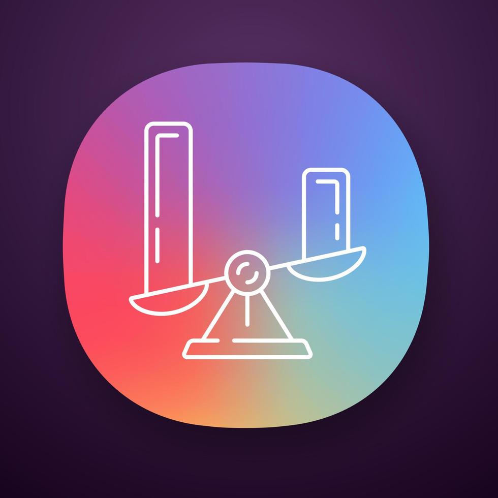 Comparison diagram app icon. Cluster diagram. Contrast objects symbolic representation. Histogram on scales. UI UX user interface. Web or mobile application. Vector isolated illustration