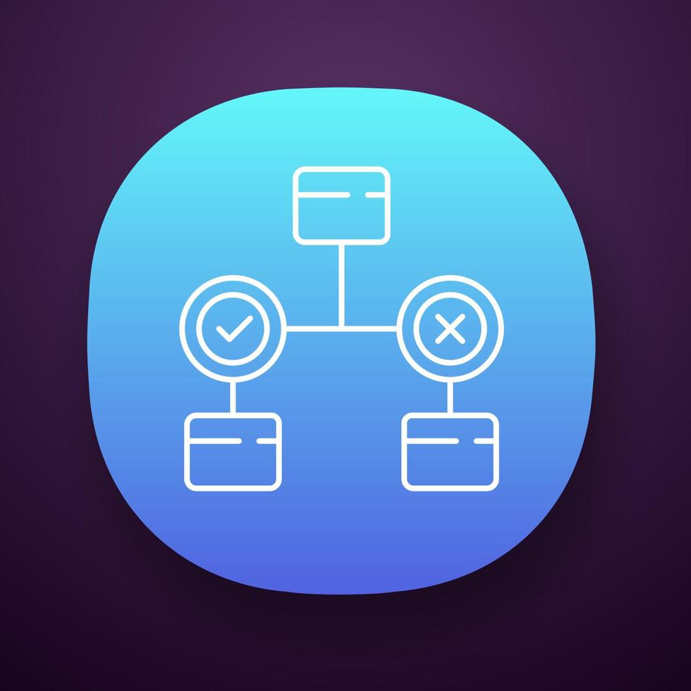Decision diagram app icon. Block chart. Problem solutions. Operations research. Decision tree. Management. UI UX user interface. Web or mobile application. Vector isolated illustration
