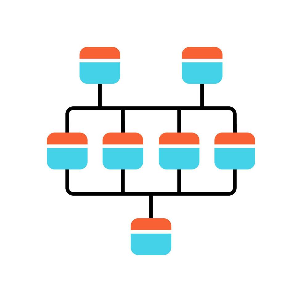 Network diagram color icon. Cluster diagram. Vertices and edges of graph. Computer science. Network graphical chart. Computers structure. Interconnected system. Isolated vector illustration