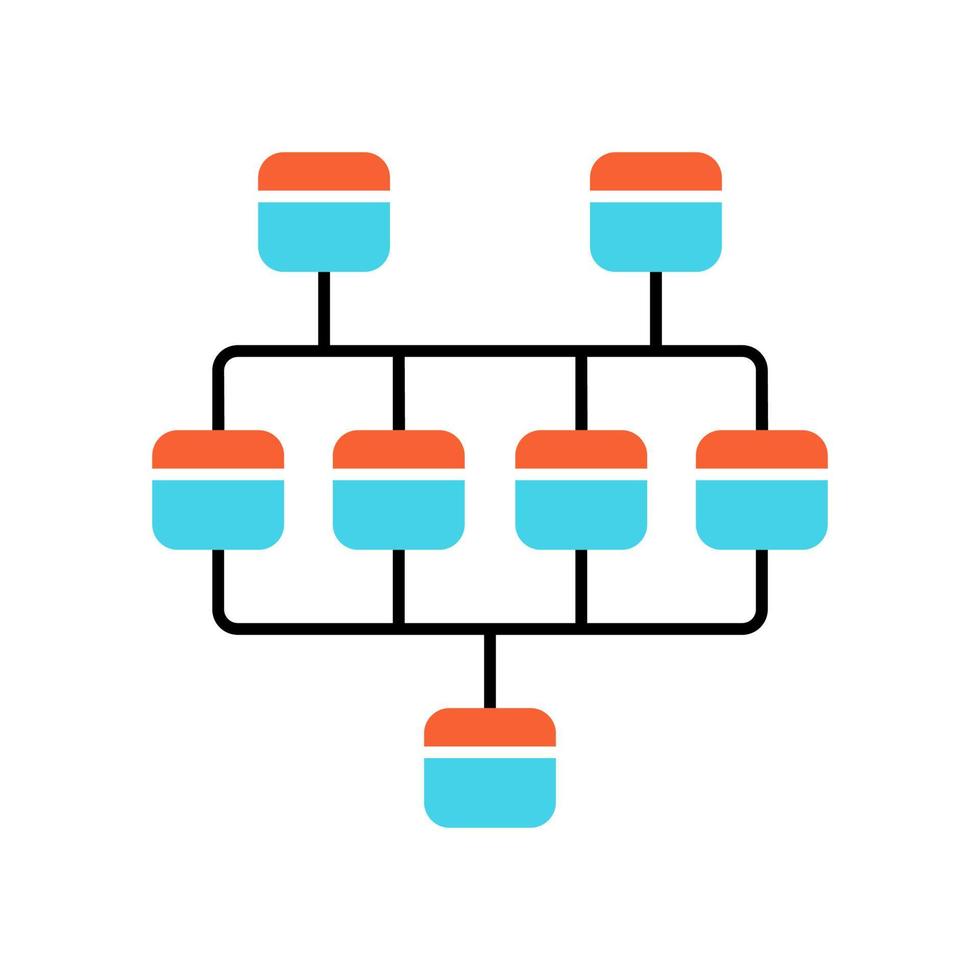 Network diagram color icon. Cluster diagram. Vertices and edges of graph. Computer science. Network graphical chart. Computers structure. Interconnected system. Isolated vector illustration