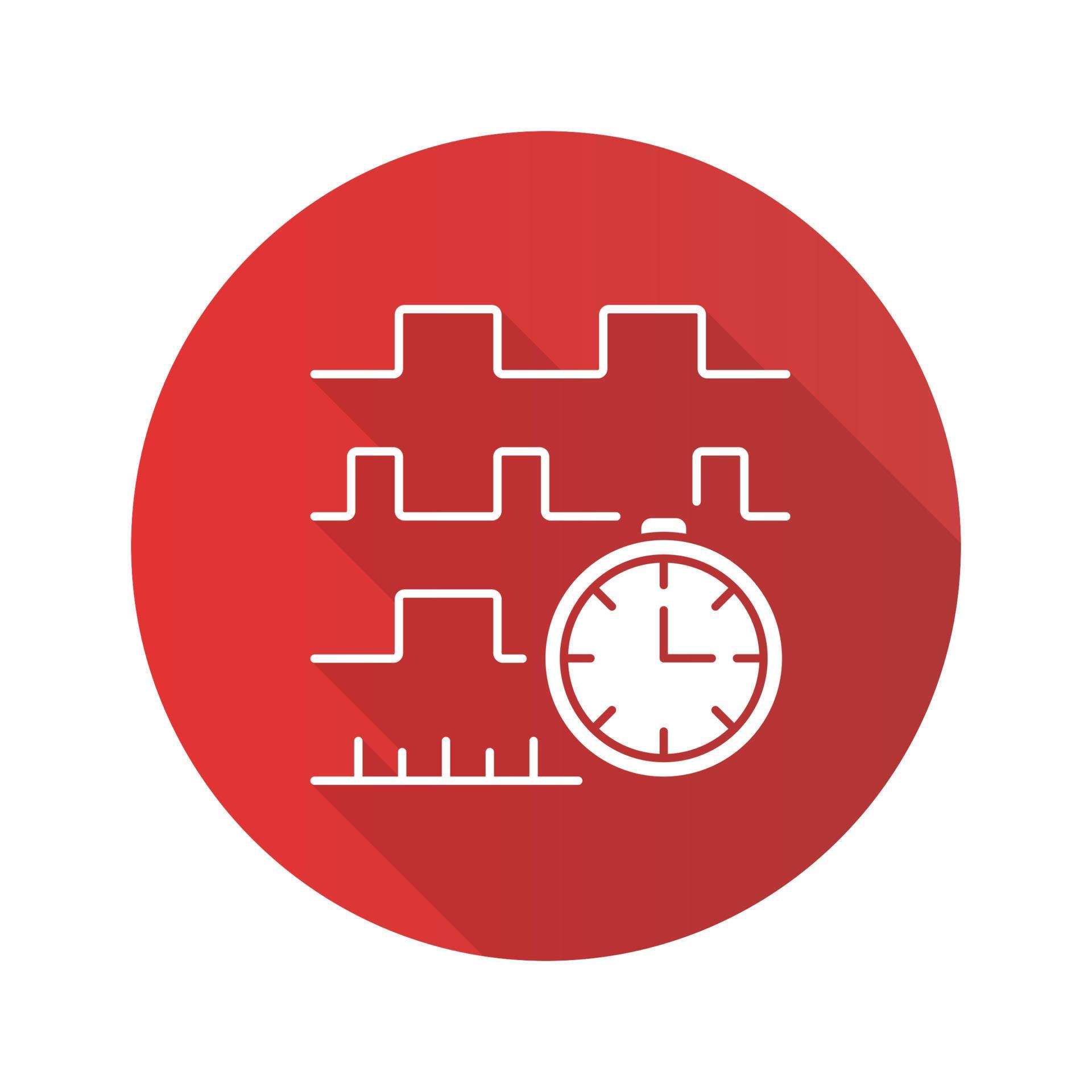Timing diagram flat design long shadow glyph icon. Signals set in time