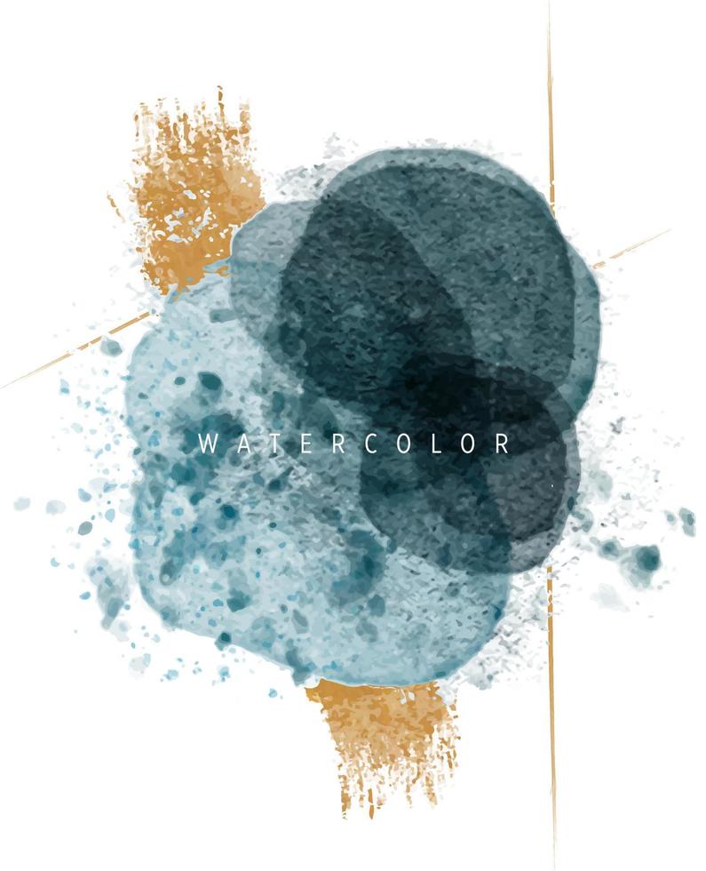 Turquoise watercolor Illustration and gold, isolated on white background. vector