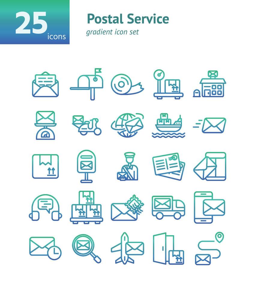 Postal Service gradient icon set. vector