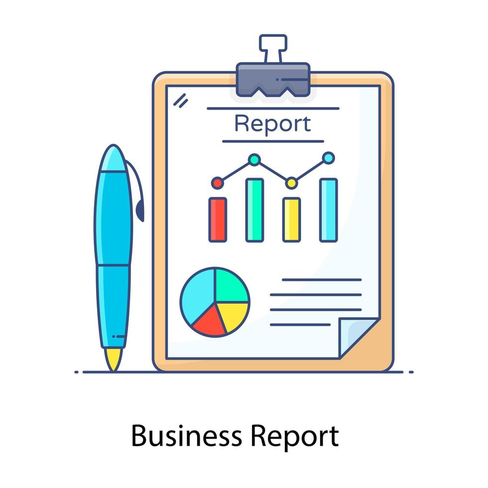 Flat outline vector of business report, activities and circumstances report