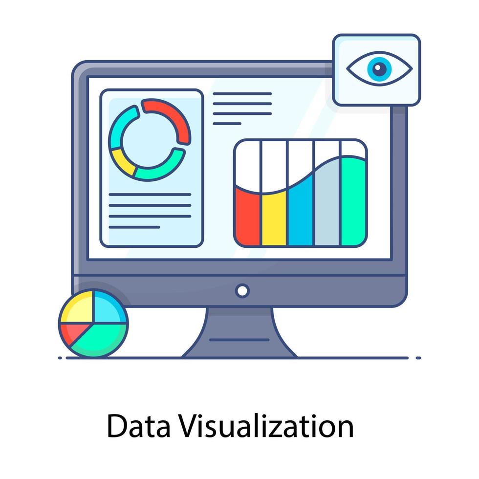 Flat outline vector of data visualization showing, data graphical representation