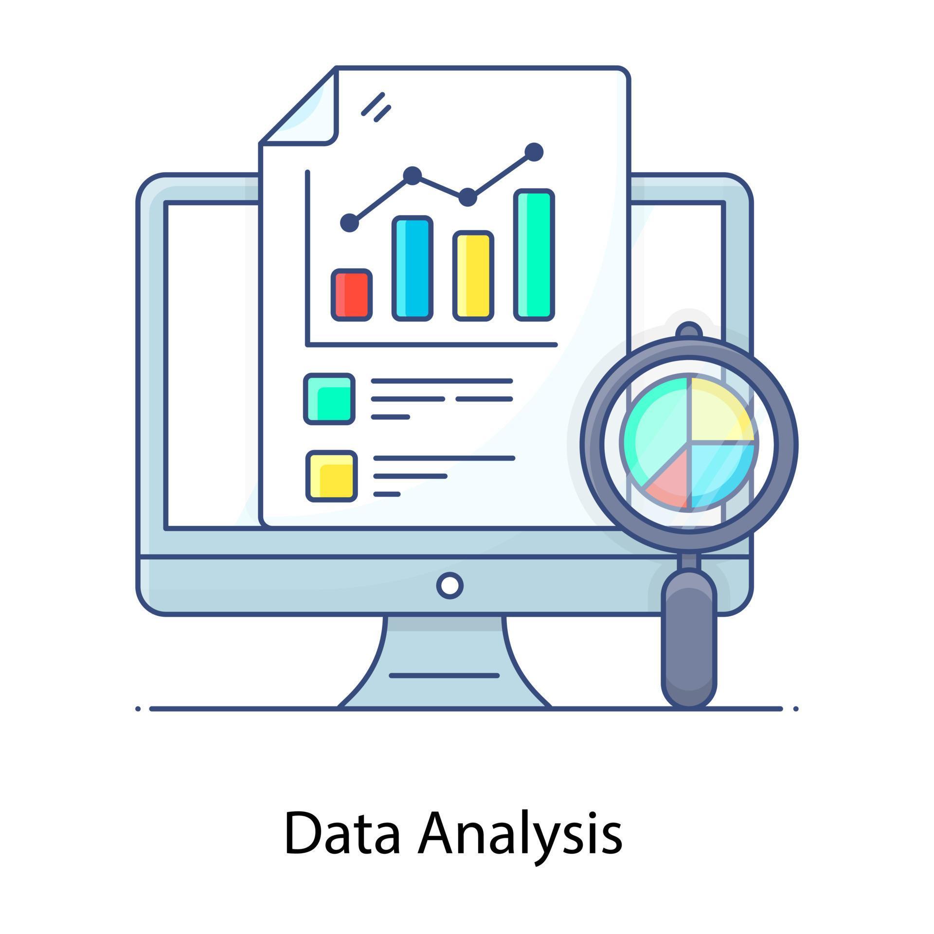 Data analysis flat outline vector denoting, data evaluating and ...