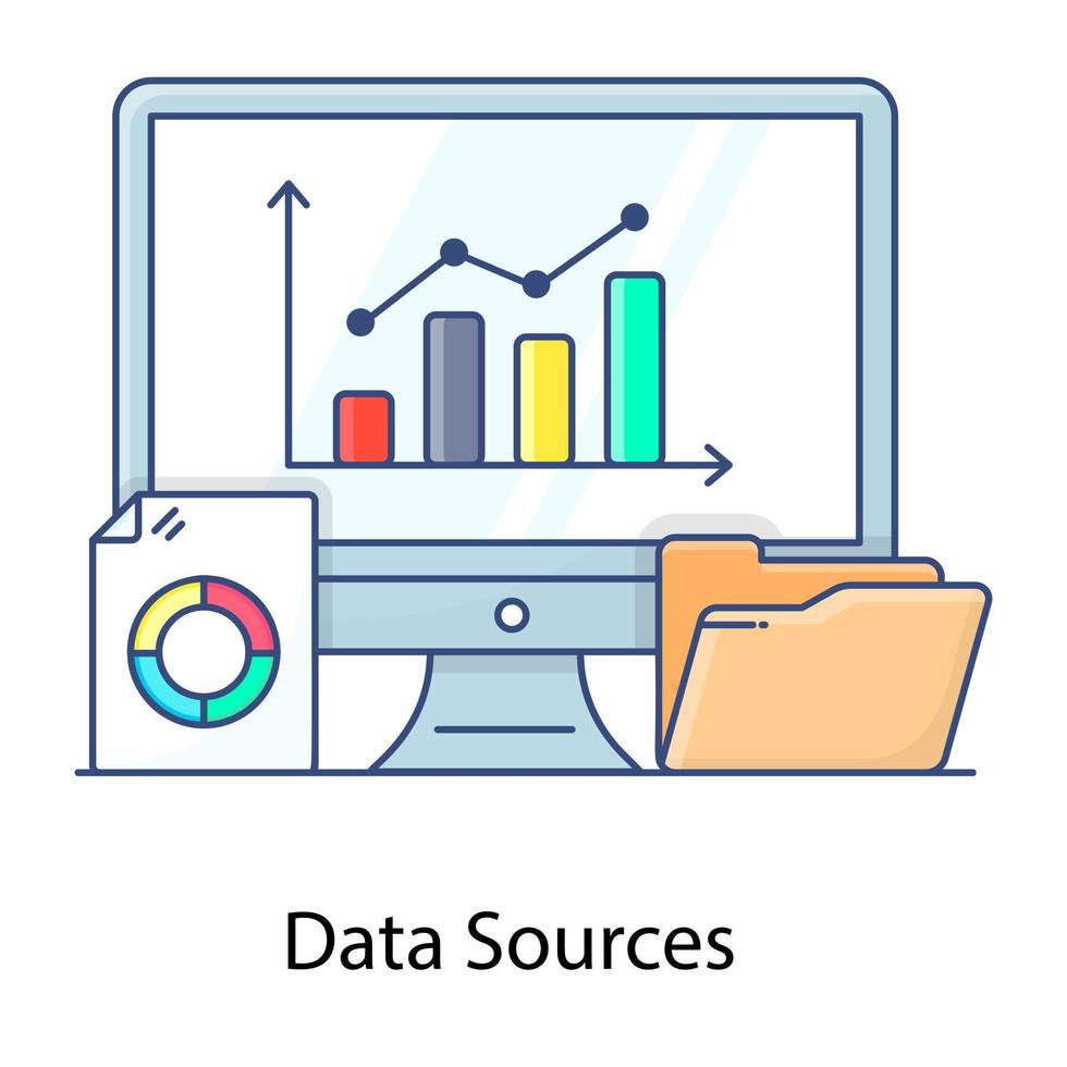 Data sources flat outline concept icon which provides original form of data vector