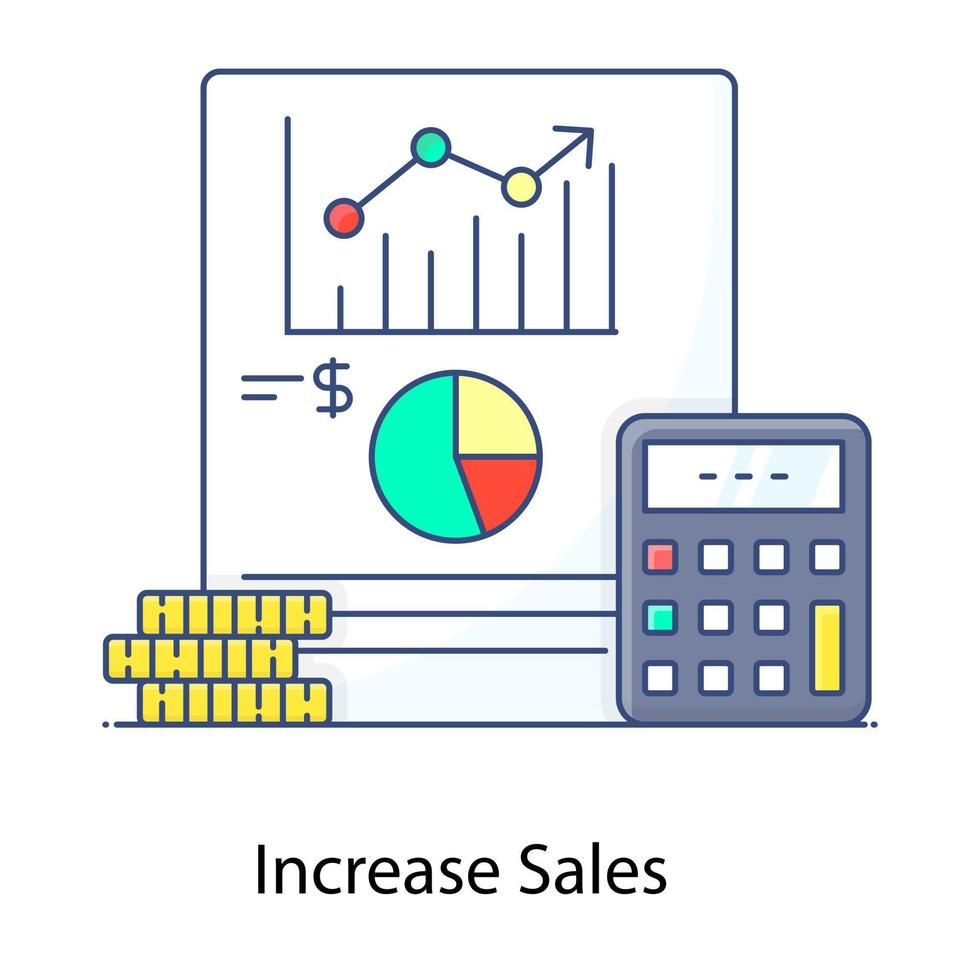 aumentar las ventas mostrando el icono del concepto de contorno plano, el crecimiento de las ventas y la productividad vector