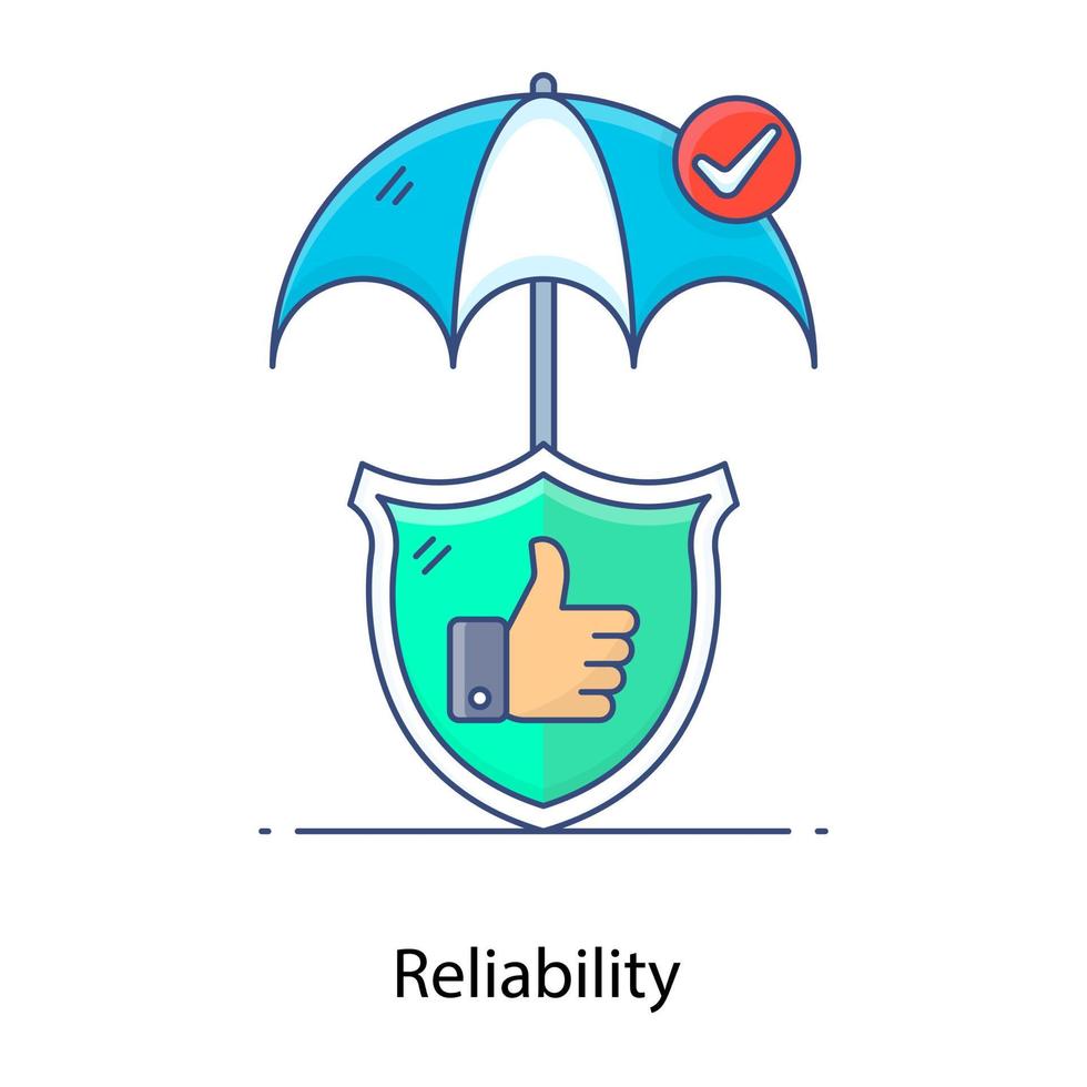 Shield under umbrella denoting reliability concept icon vector