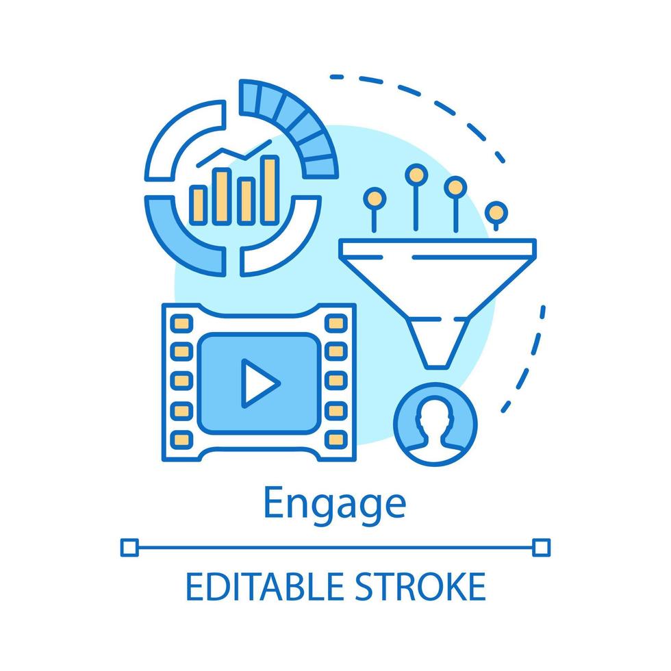 Engage concept icon. Inbound marketing method for customer idea thin line illustration. Email marketing, lead management, flows. Business strategy. Vector isolated outline drawing. Editable stroke