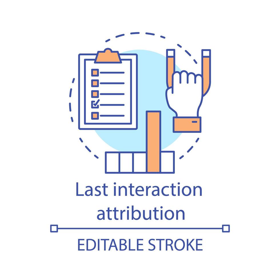Last interaction attribution concept icon. Marketing channel analysis idea thin line illustration. Attribution modeling type, conversion model. Vector isolated outline drawing. Editable stroke