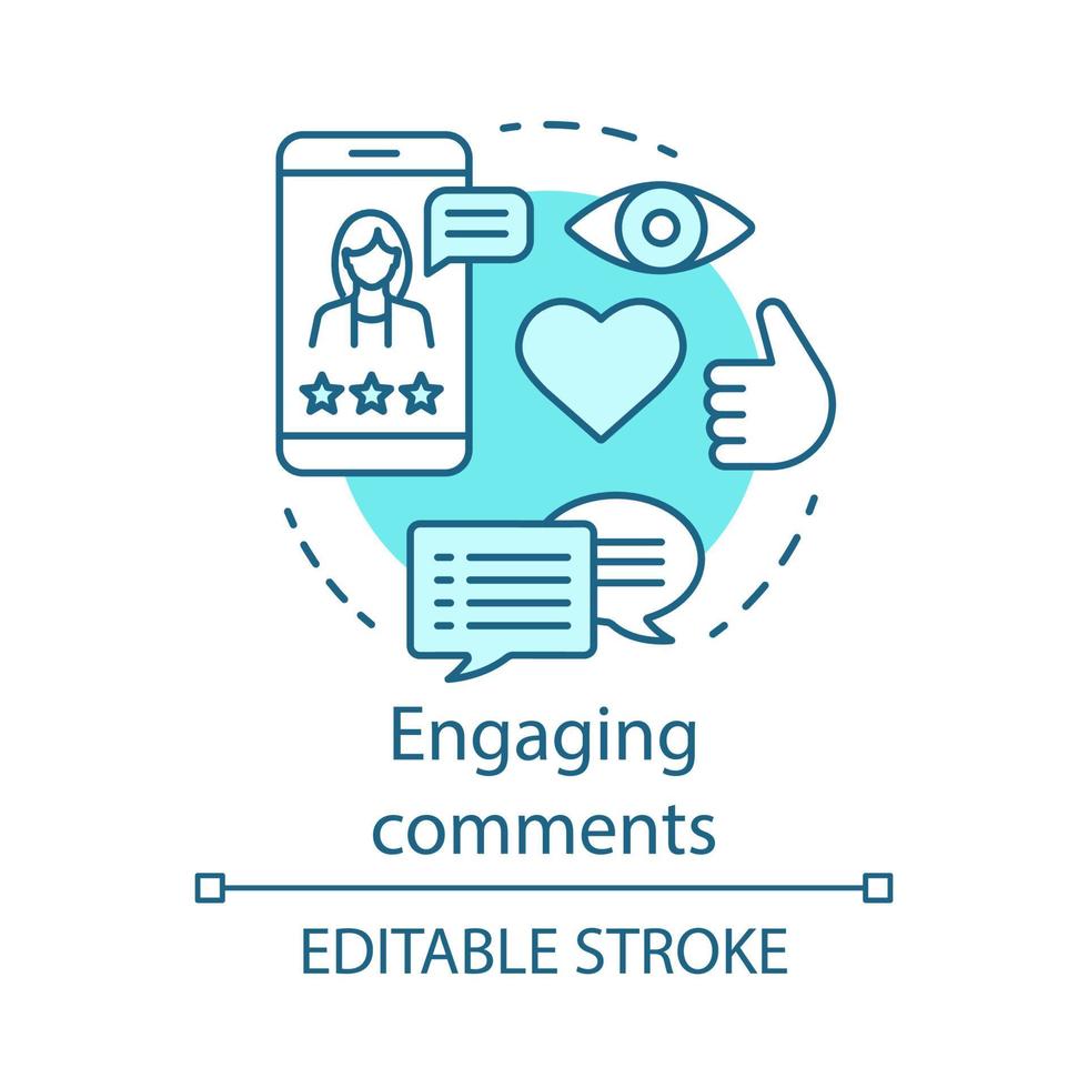Engaging comments blue concept icon. Online PR idea thin line illustration. Content marketing. Subscribers review. Blog commenting, clients feedback. Vector isolated outline drawing. Editable stroke