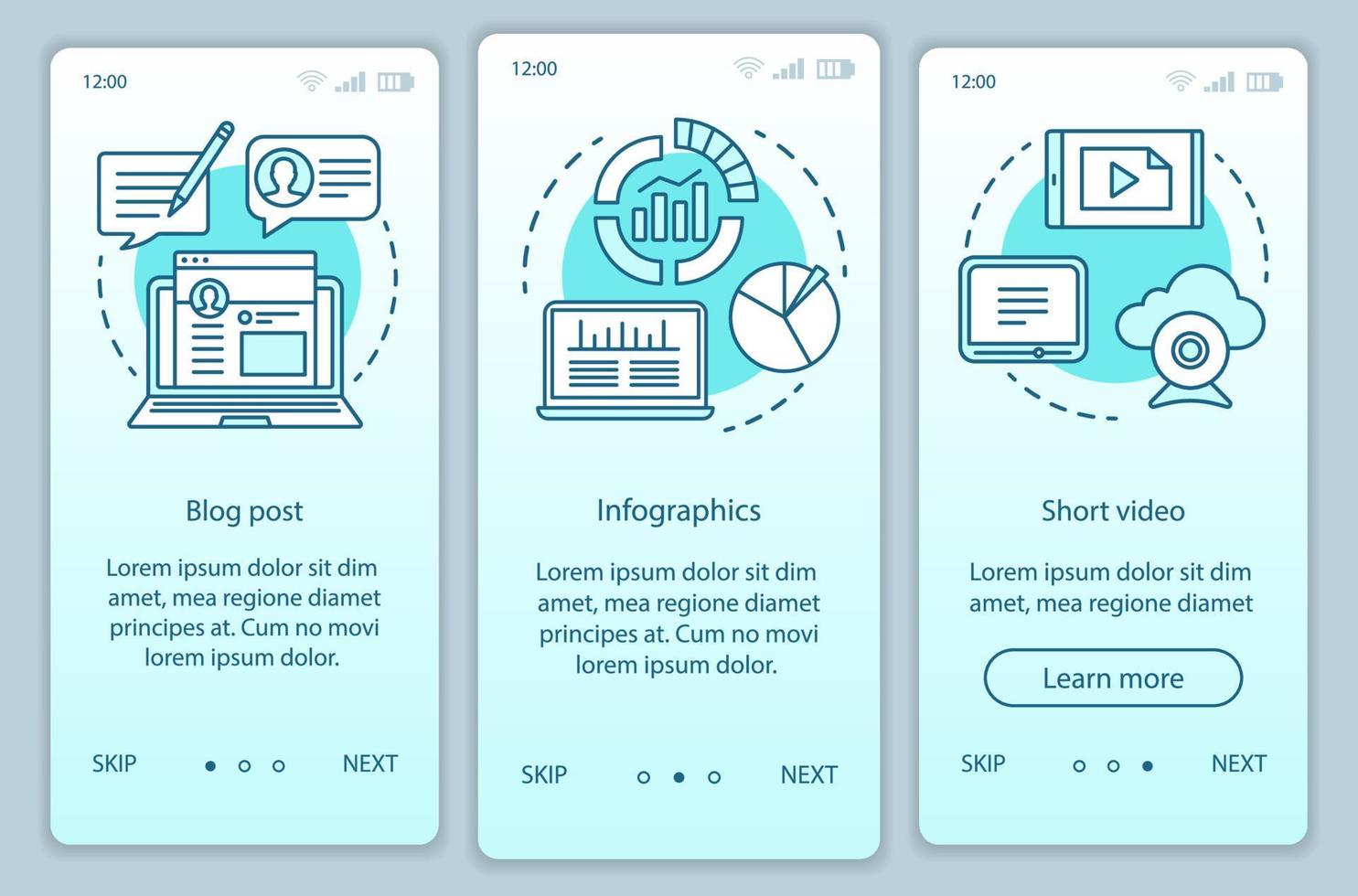 Awareness content turquoise gradient onboarding mobile app page screen vector template. Infographics walkthrough website steps with linear illustrations. UX, UI, GUI smartphone interface concept