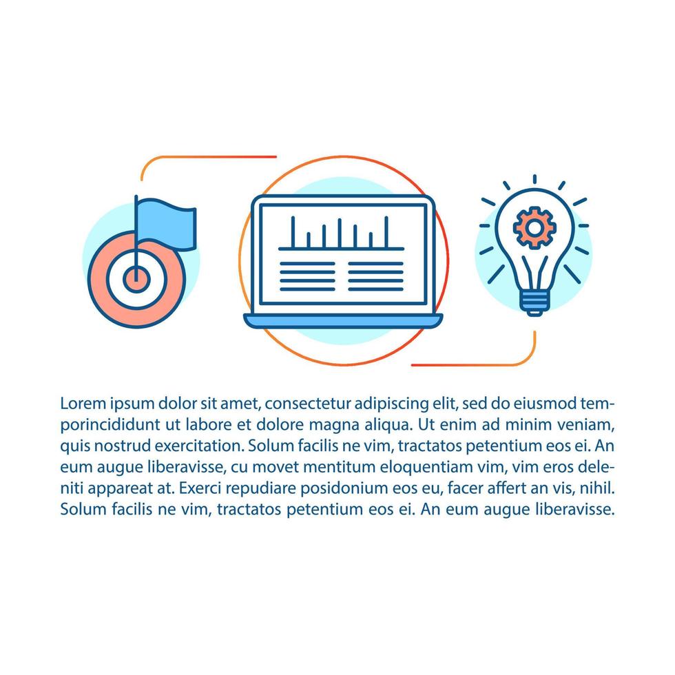 Targeting article page vector template. SEO, PPC, web design. Brochure, magazine, booklet design element with linear icons and text boxes. Print design. Concept illustrations with text space
