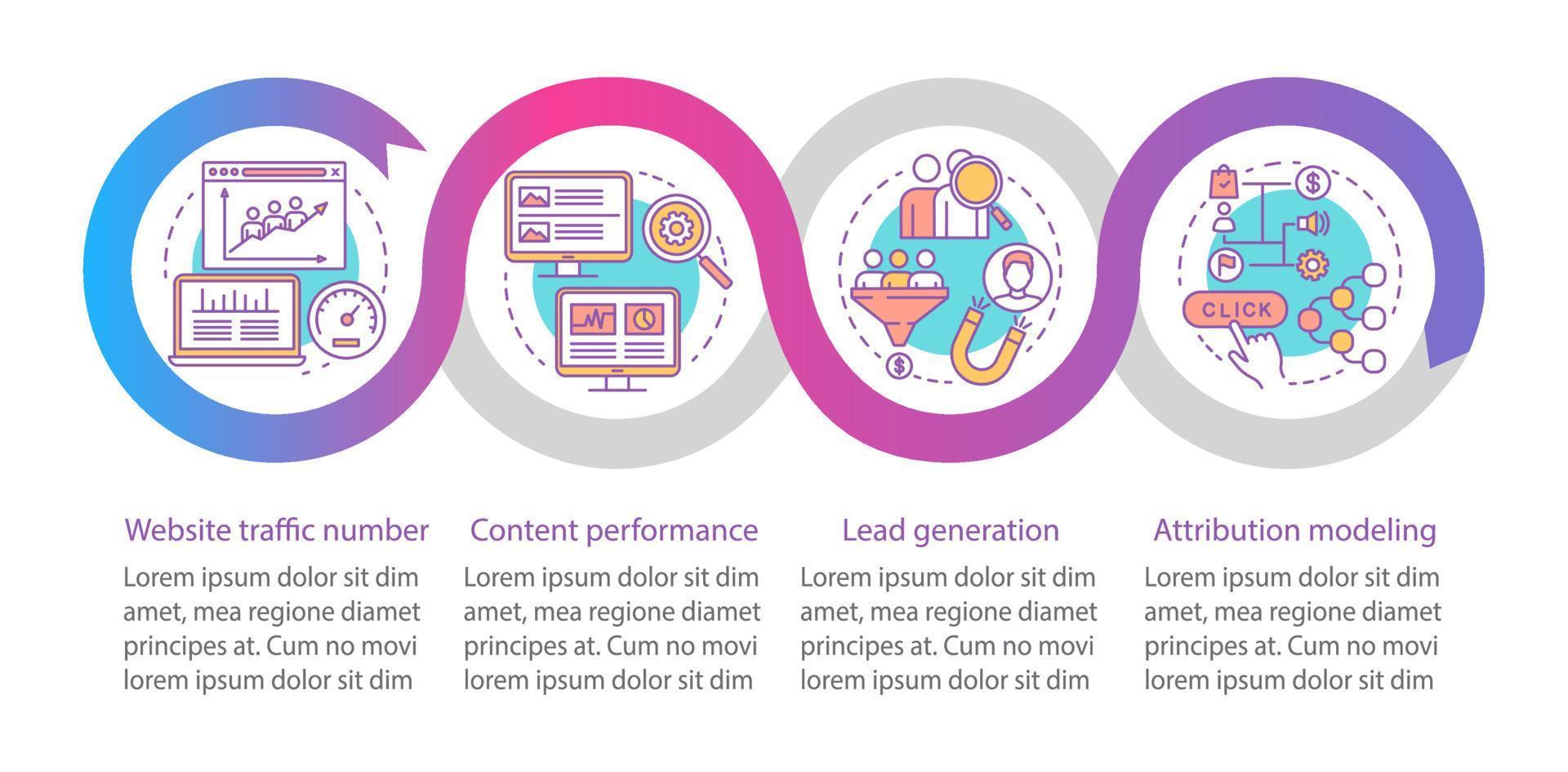 Plantilla infográfica vectorial de beneficios de marketing digital. elementos de diseño de presentación de negocios. visualización de datos con cuatro pasos y opciones. gráfico de línea de tiempo del proceso. diseño de flujo de trabajo con iconos lineales vector