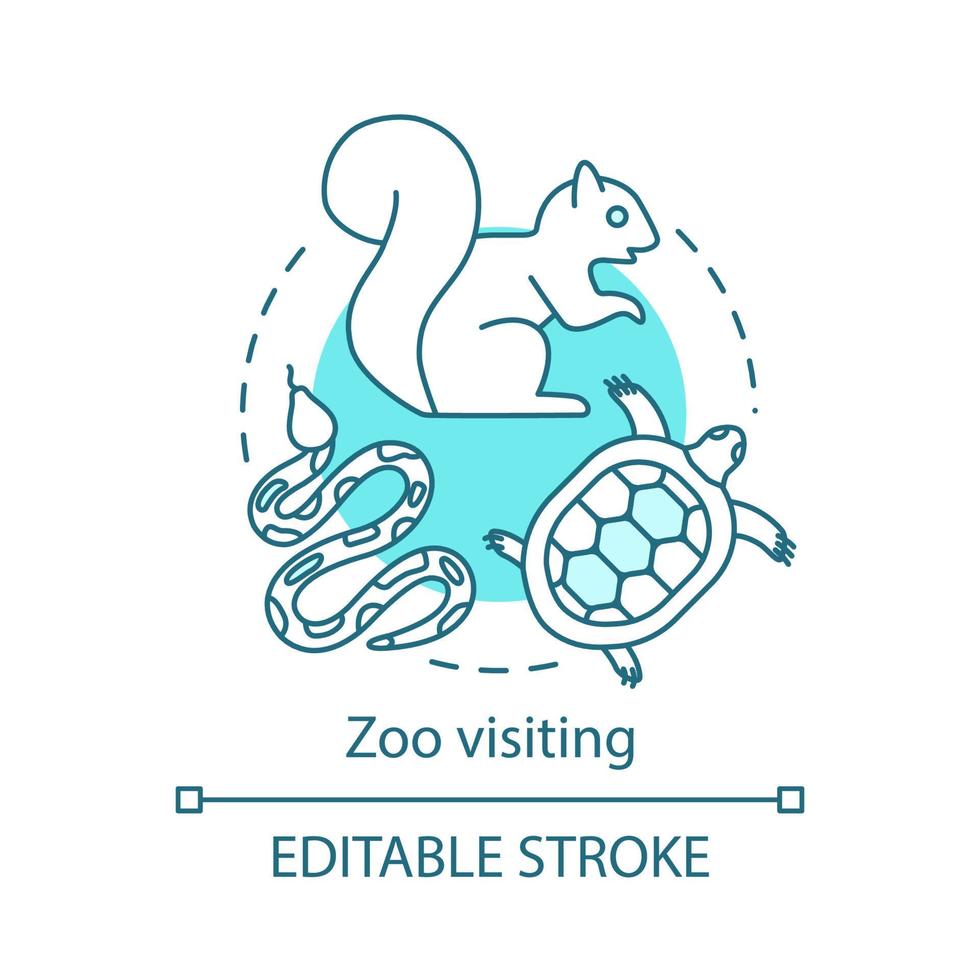 Zoo visiting concept icon. Family time together idea thin line illustration. Animal park, sanctuary, menagerie. Kids learn about animals. Vector isolated outline drawing. Editable stroke