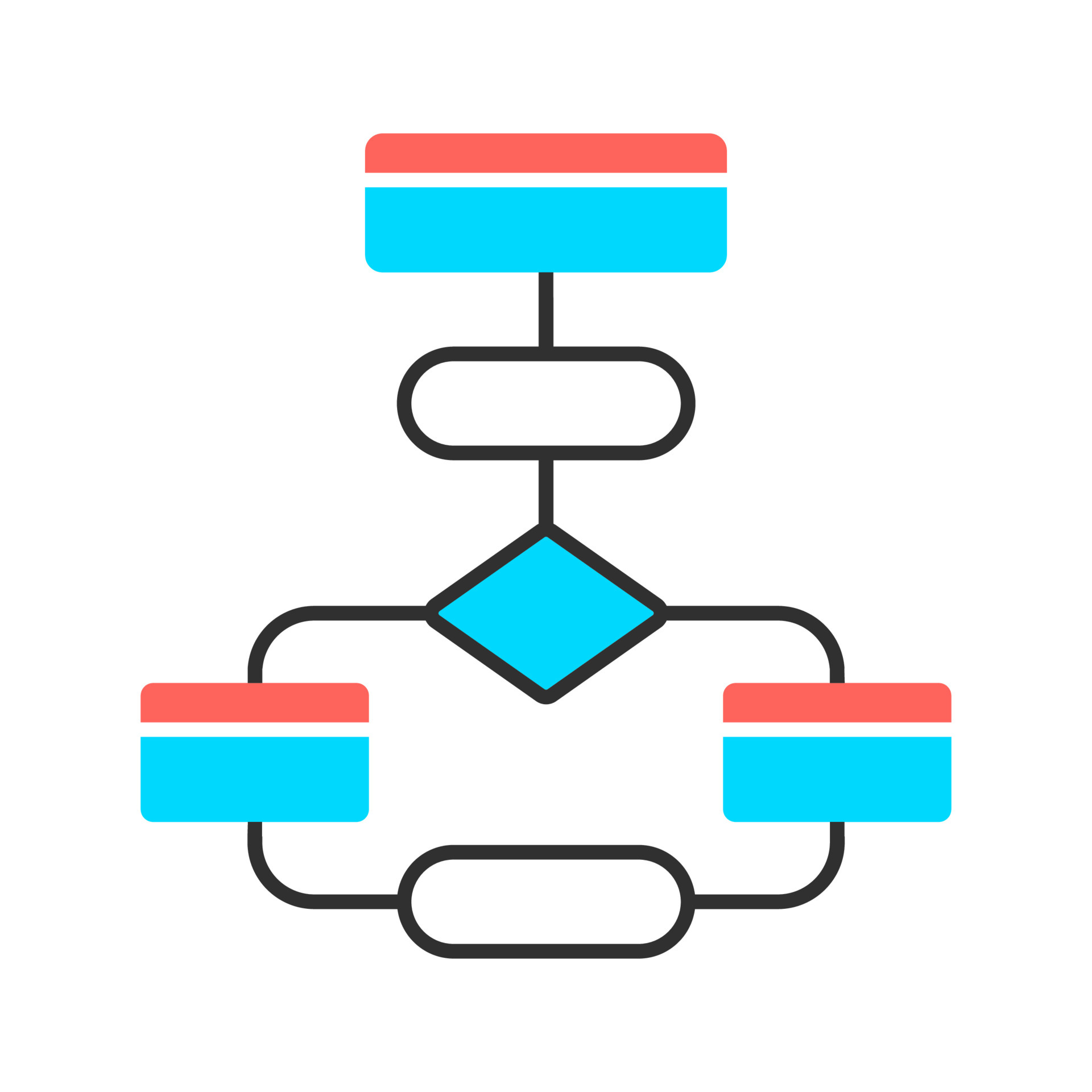 Flow diagram color icon. Flowchart. Elements structure and interaction ...