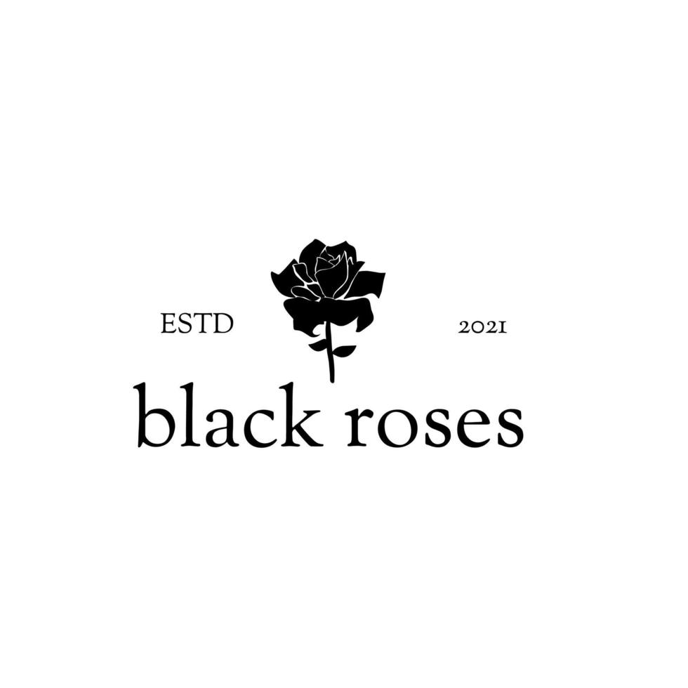 black flower rose vintage logo, monoline stripes illustration icon vector, vector