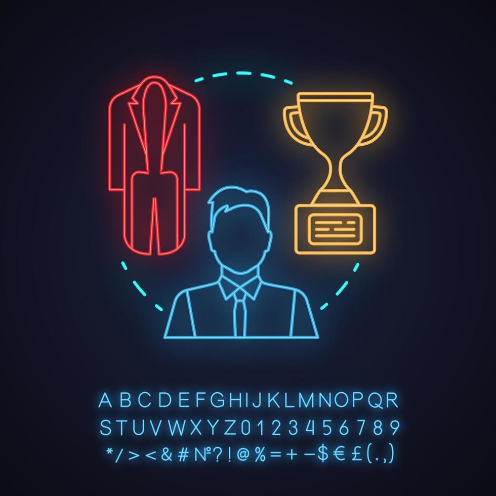 TV host neon light concept icon. TV show idea. Glowing sign with alphabet, numbers and symbols. Vector isolated illustration