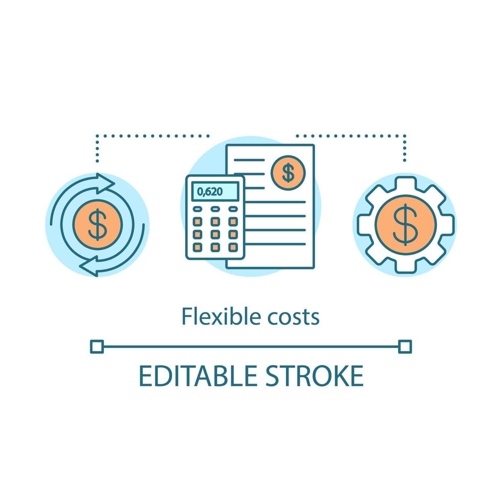 Flexible cost advantage concept icon. Calculation of expenses, turnover, returns. Accounting. Financial engineering idea thin line illustration. Vector isolated outline drawing. Editable stroke