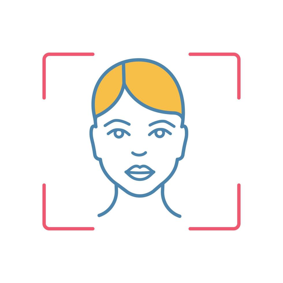 icono de color del sistema de reconocimiento facial. software de escaneo de identificación facial. cabeza humana. verificación de identidad biométrica. ilustración vectorial aislada vector