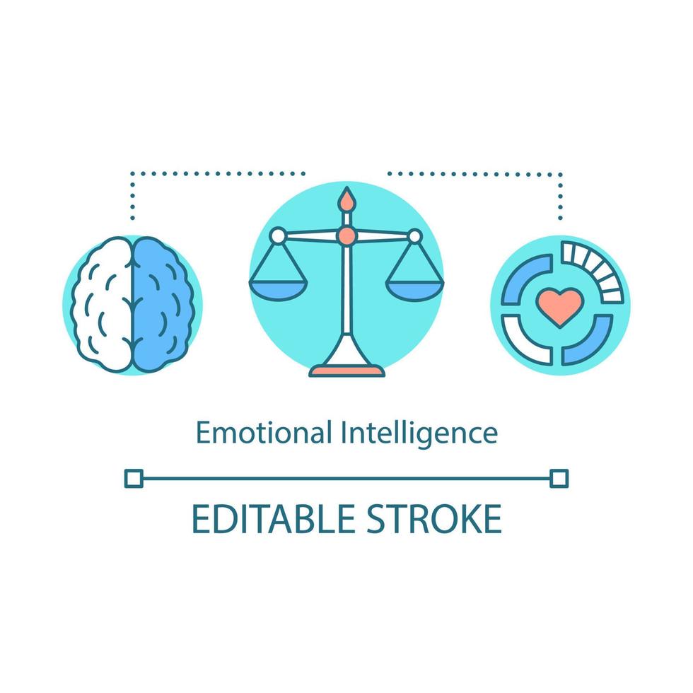 Emotional intelligence concept icon. EQ idea thin line illustration. Ability control, restrain feelings. Emotion management. Thinking process. Brain work. Vector isolated drawing. Editable stroke