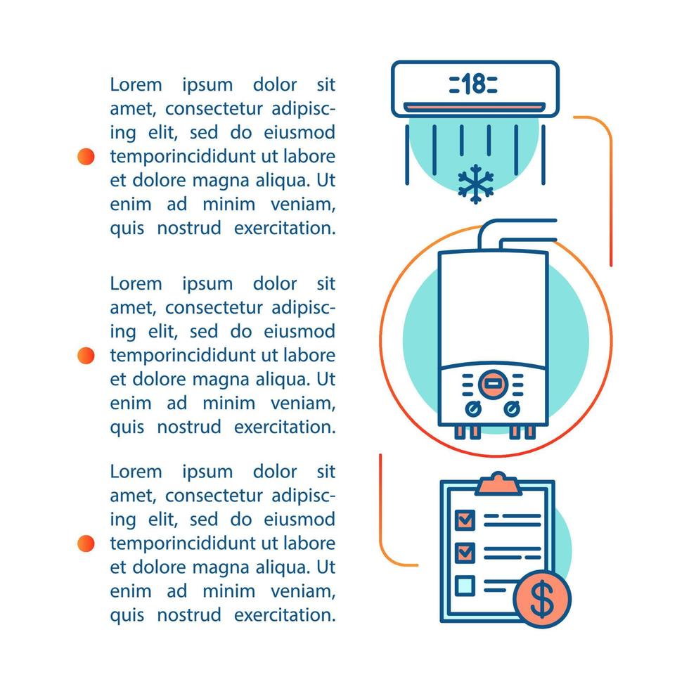 Appliance price concept linear illustration. Air conditioner, boiler invoice. Article, brochure, magazine page. Thin line icons with text. Print design. Vector isolated outline drawing