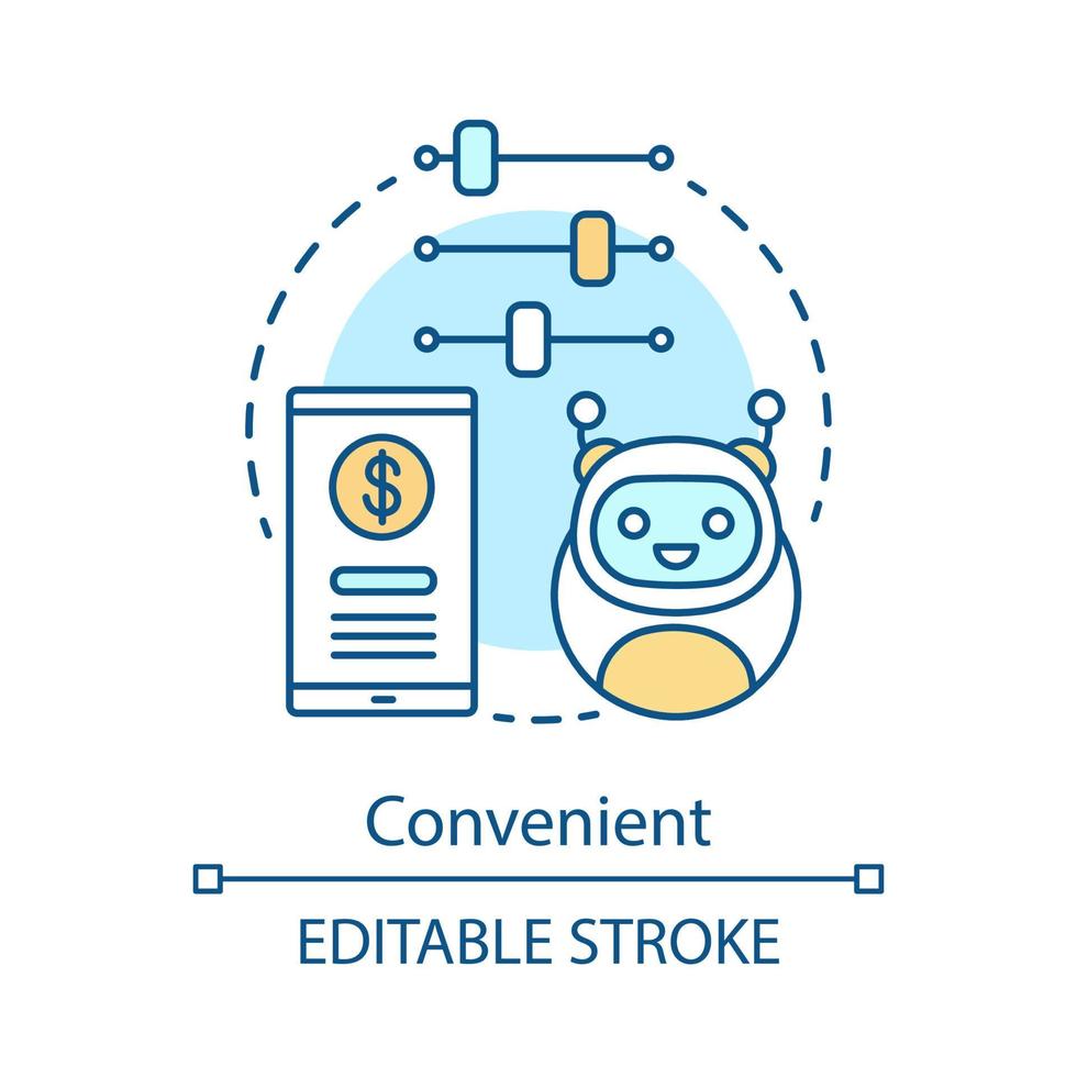 Convenient advantage concept icon. Chatbot. Mobile banking app. E-payment. Online business technologies idea thin line illustration. Vector isolated outline drawing. Editable stroke
