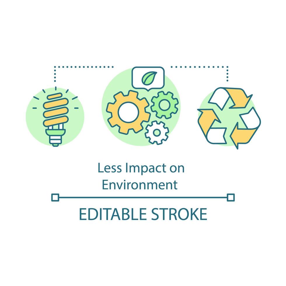 menos impacto en el icono del concepto de ventaja ambiental. cuidado global de la ecología. reciclaje. ilustración de línea delgada de idea de tecnología verde de ahorro de energía. dibujo de contorno aislado vectorial. trazo editable vector