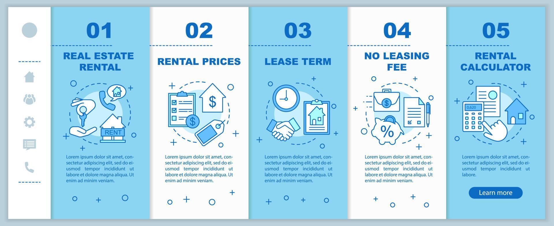 Property rental onboarding mobile web pages vector template. Real estate market. Responsive smartphone website interface idea with linear illustrations. Webpage walkthrough step screen. Color concept
