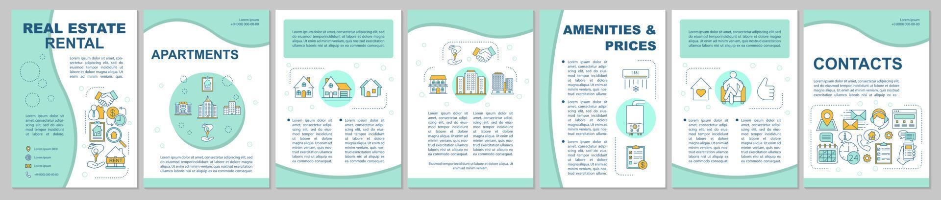 Real estate rental brochure template layout. Property leasing. Flyer, booklet, leaflet print design with linear illustrations. Vector page layouts for magazines, annual reports, advertising posters