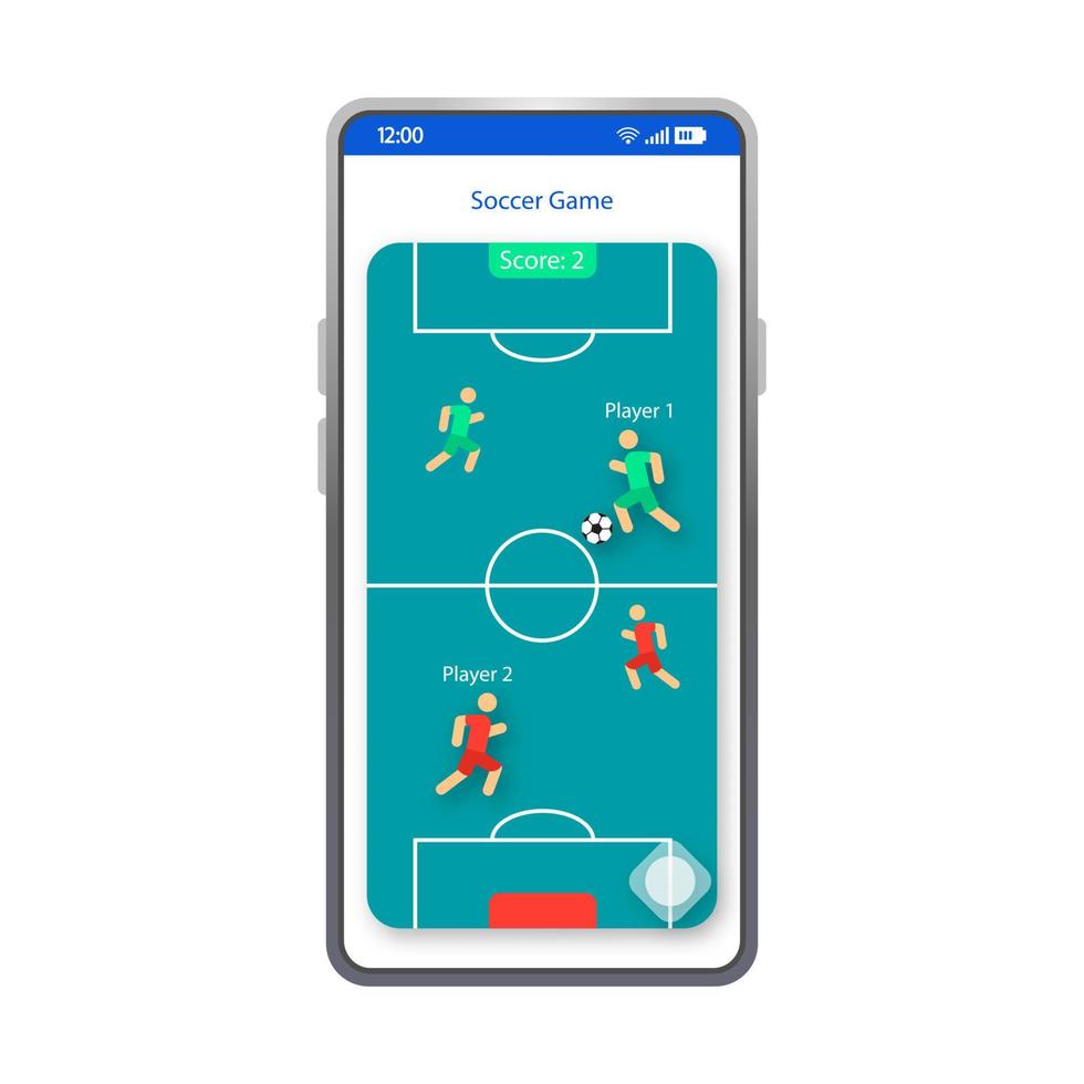 plantilla de vector de interfaz de teléfono inteligente de aplicación de juego de fútbol. diseño de diseño en blanco de la página de la aplicación móvil. pantalla de torneo de fútbol. interfaz de usuario plana para aplicaciones de fútbol. pantalla de teléfono de campo deportivo