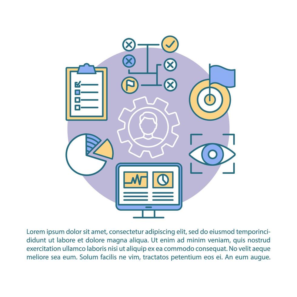 Skills assessment article page vector template. Brochure, magazine, booklet design element with linear icons. HR management, employment print design. Concept illustrations with text space