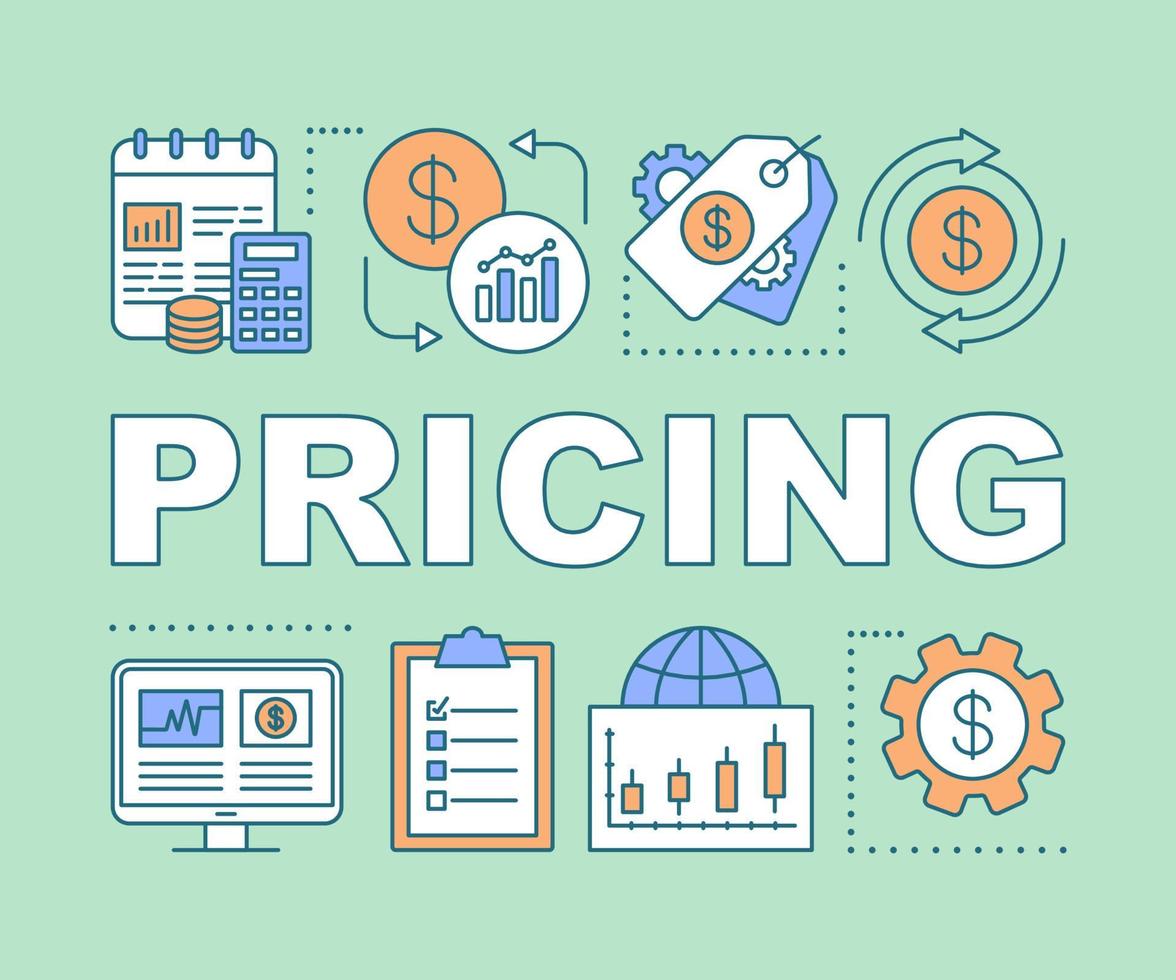 Pricing word concepts banner. Required payment. Online store shopping. Seasonal sale. Presentation, website. Isolated lettering typography idea with linear icons. Vector outline illustration