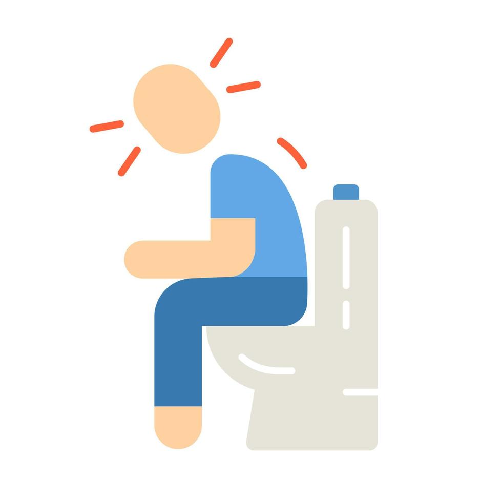 Diarrhea, constipation flat design long shadow color icon. Allergy, food poisoning symptom. Upset stomach, indigestion. Rotaviral enteritis. Person sitting on toilet. Vector silhouette illustration