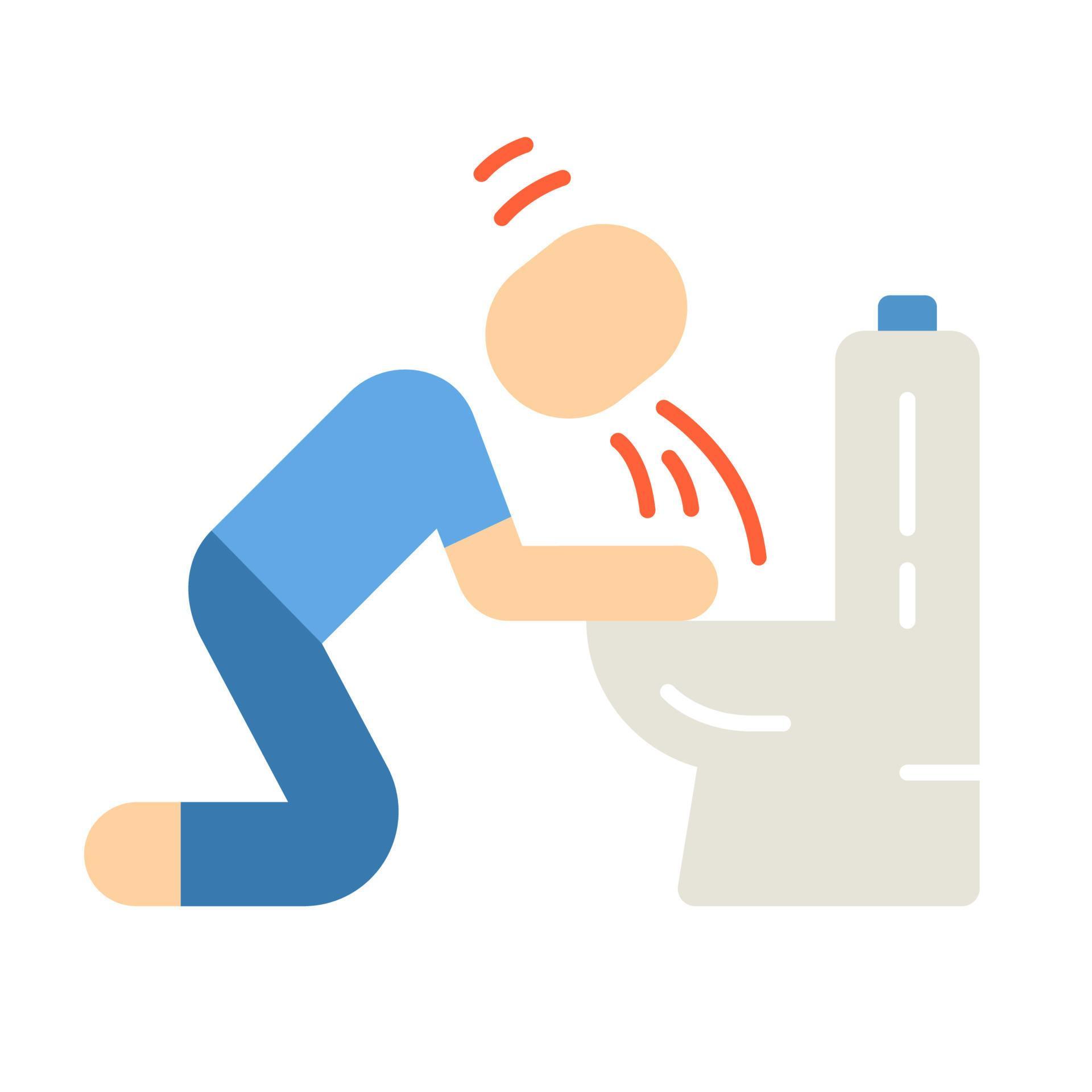 Vomiting, nausea flat design long shadow color icon. Allergy, food