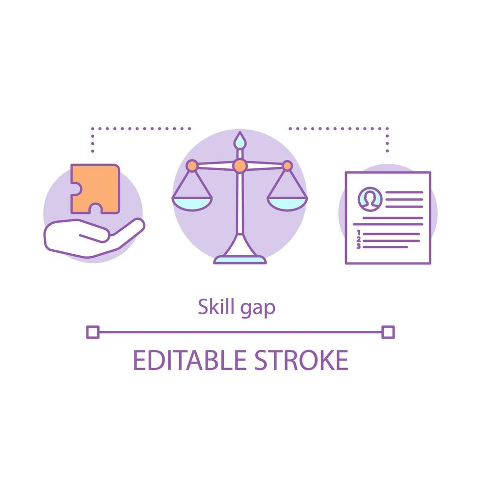 Skill gap concept icon. Cv versus experience idea thin line illustration. Choosing opportunity vector isolated drawing. Decision making employment difficulty, lack of knowledge. Editable stroke