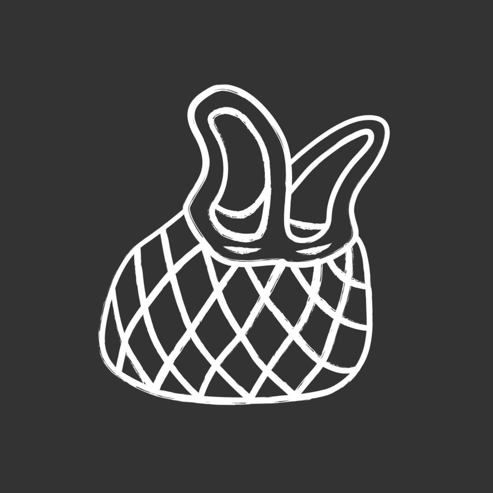 Mesh market bag chalk icon. Zero waste reusable produce, grocery net bag. Eco-friendly textile package, eco tote. Isolated vector chalkboard illustration