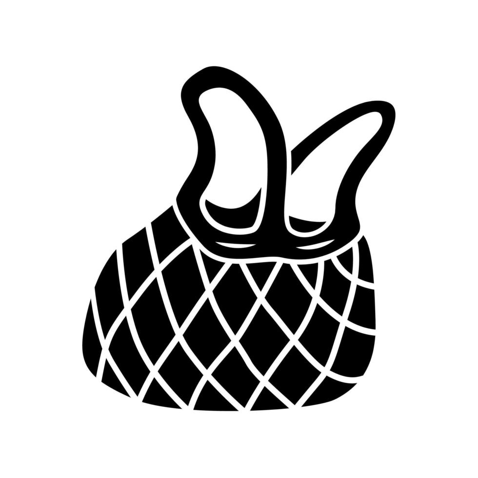 Mesh market bag glyph icon. Zero waste reusable produce, grocery net bag. Eco-friendly textile package, eco tote. Silhouette symbol. Negative space. Vector isolated illustration