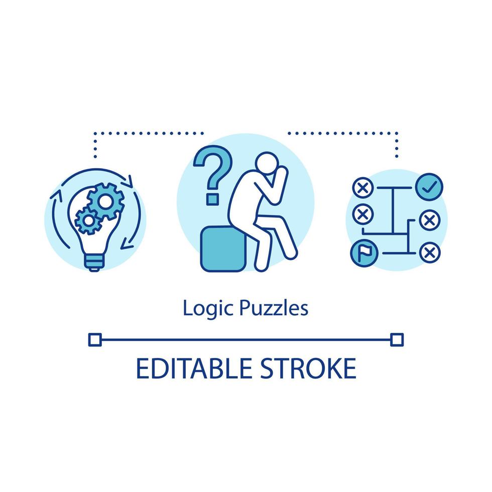 Logic puzzles concept icon. Strategy thinking game idea thin line illustration. Logical problem solution. Rational solving algorithm. Vector isolated outline drawing. Editable stroke