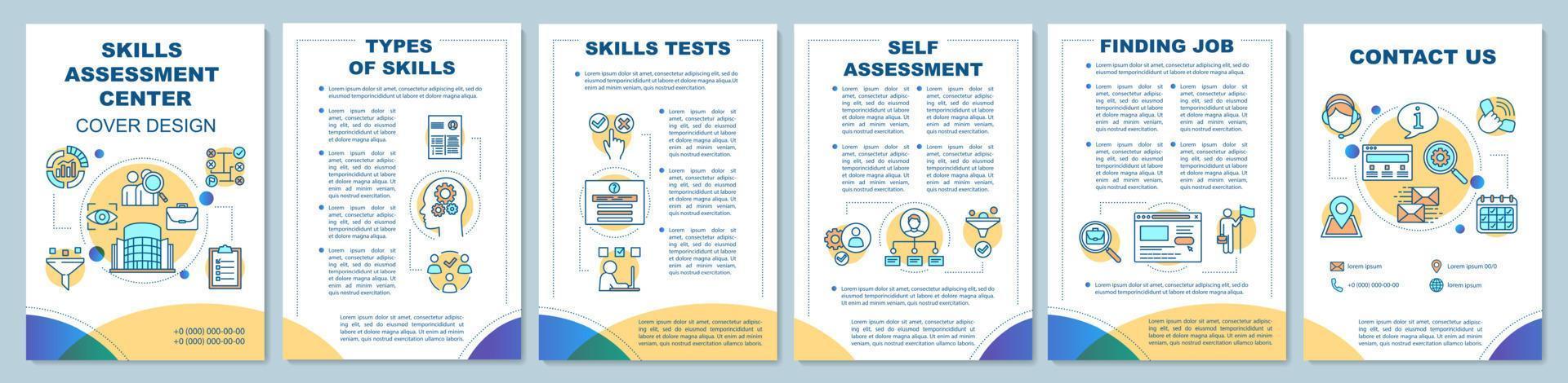 Skills assessment center brochure template layout. Flyer, booklet, leaflet print design with linear icons. Employee qualification vector page layouts for magazines, annual reports, advertising posters