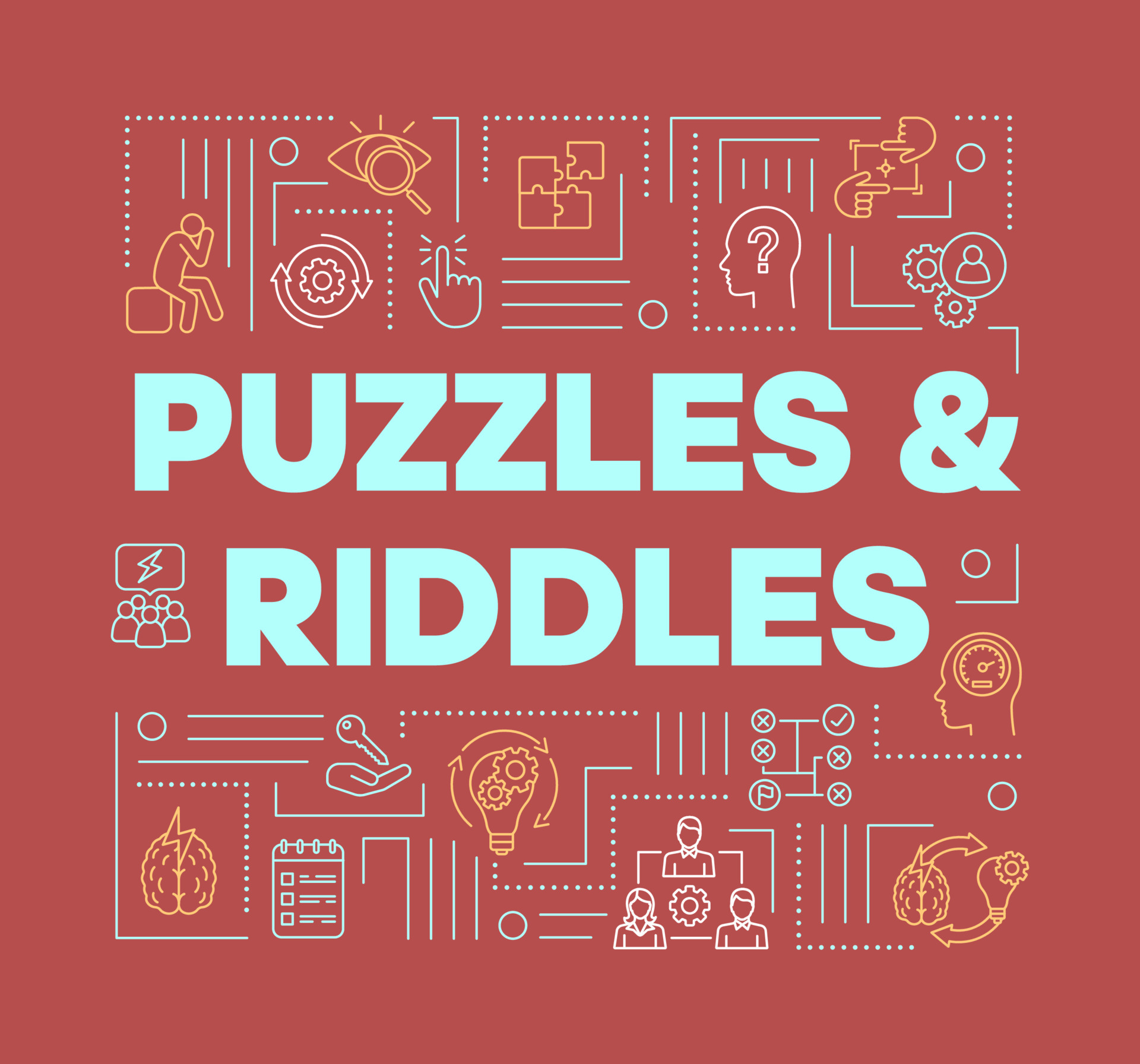 Puzzles and riddles red word concepts banner. Solving problems